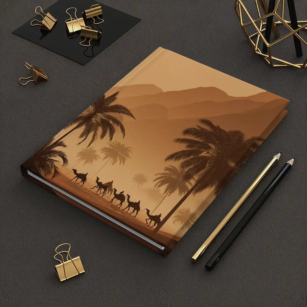 Camel Caravan Desert Palm Trees Mountains – Notebooks