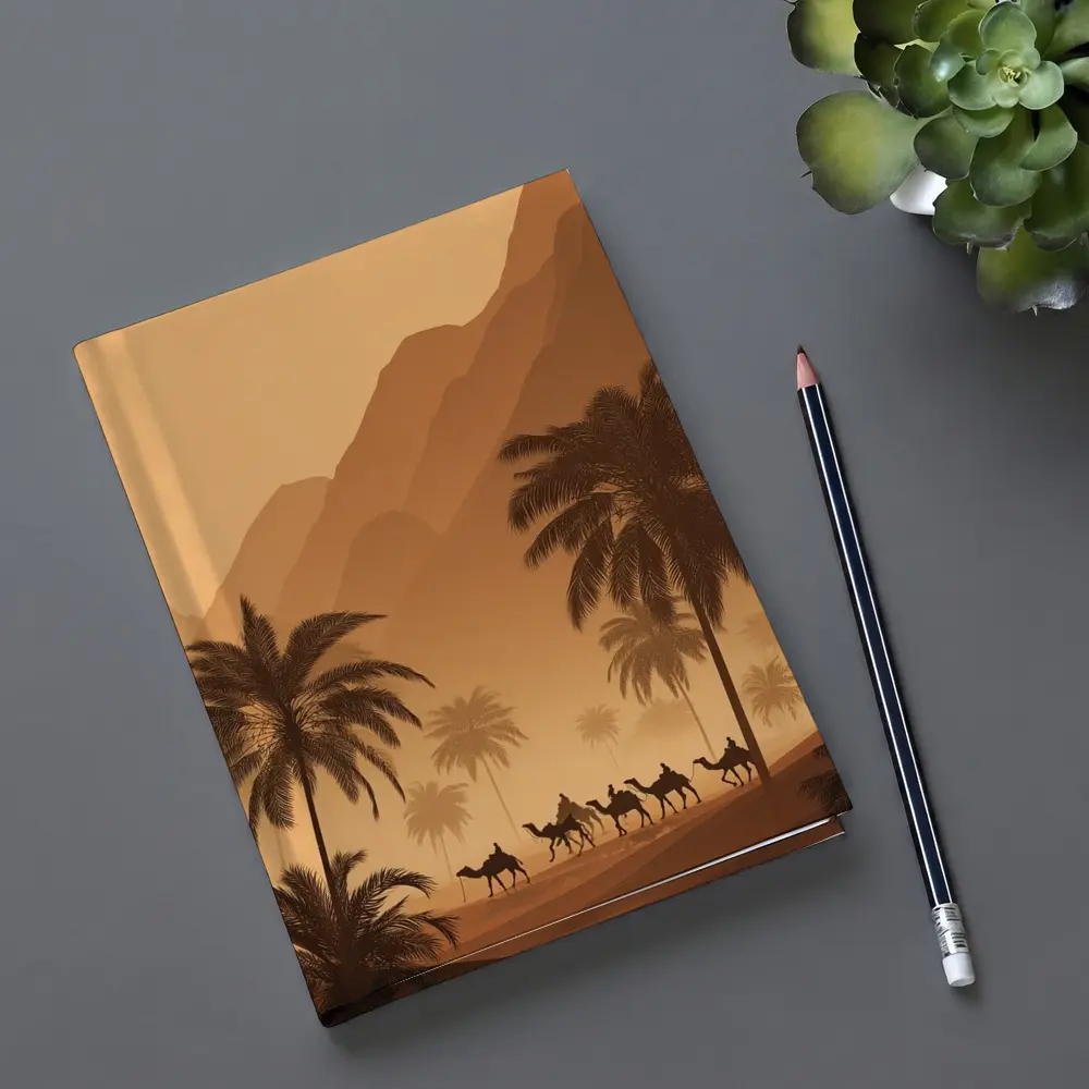 Camel Caravan Desert Palm Trees Mountains – Notebooks