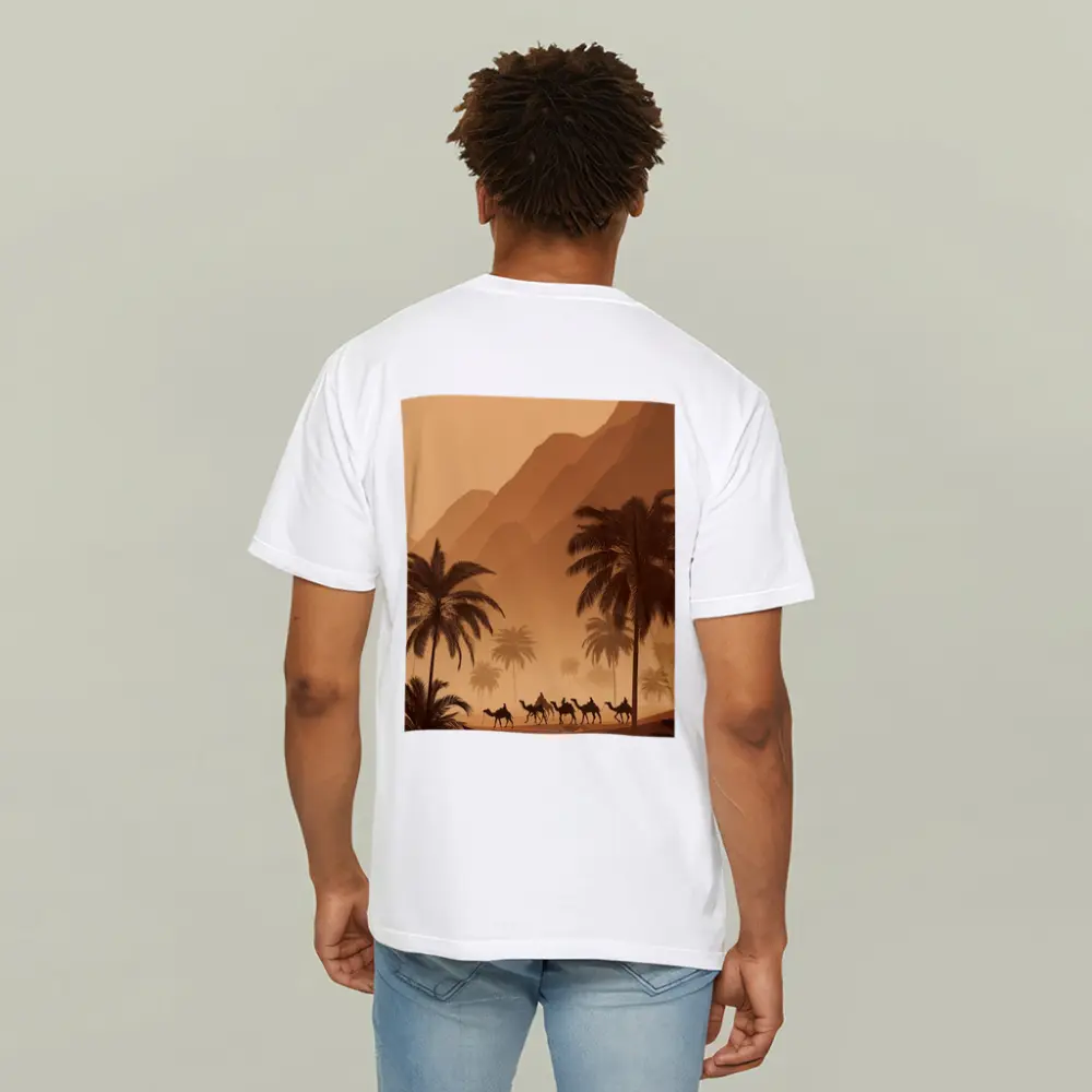 Camel Caravan Desert Palm Trees Mountains – T-Shirts