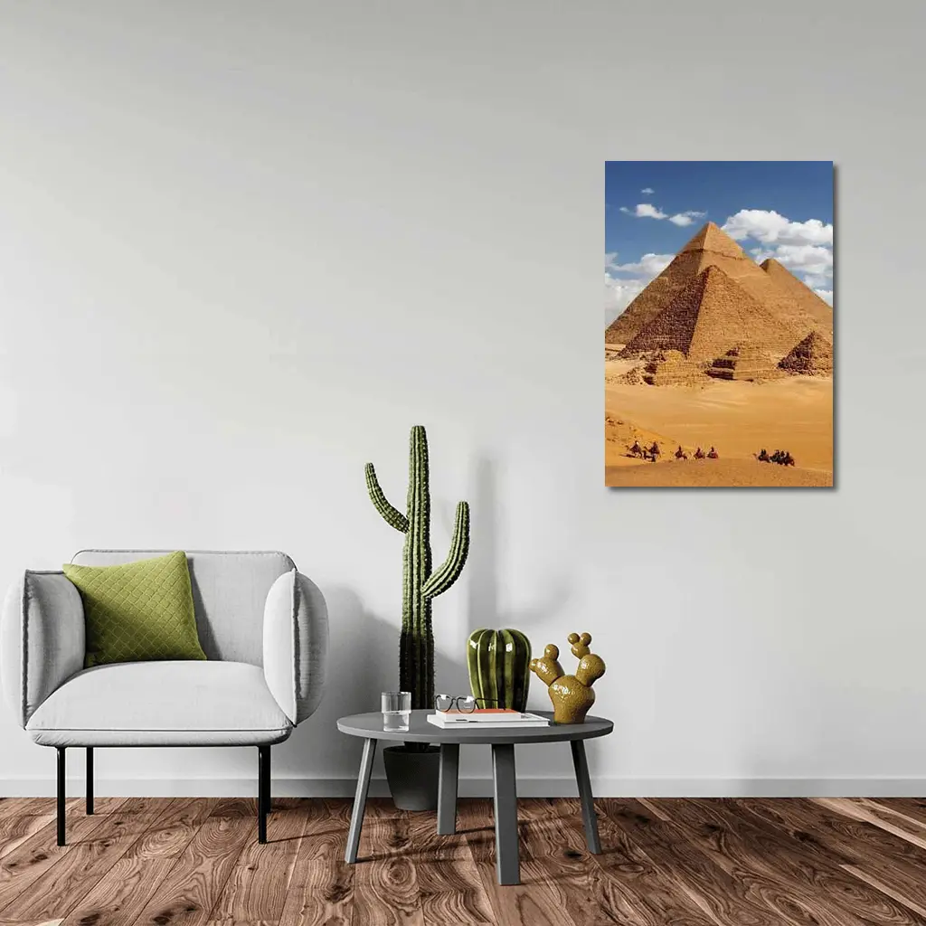 Pyramids of Giza Egypt Desert Camel Caravan – Wall Art