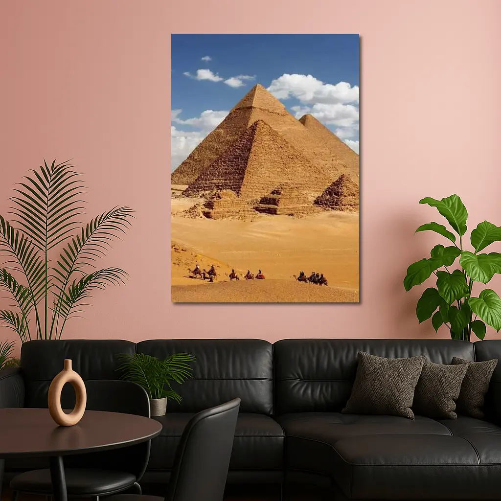 Pyramids of Giza Egypt Desert Camel Caravan – Wall Art