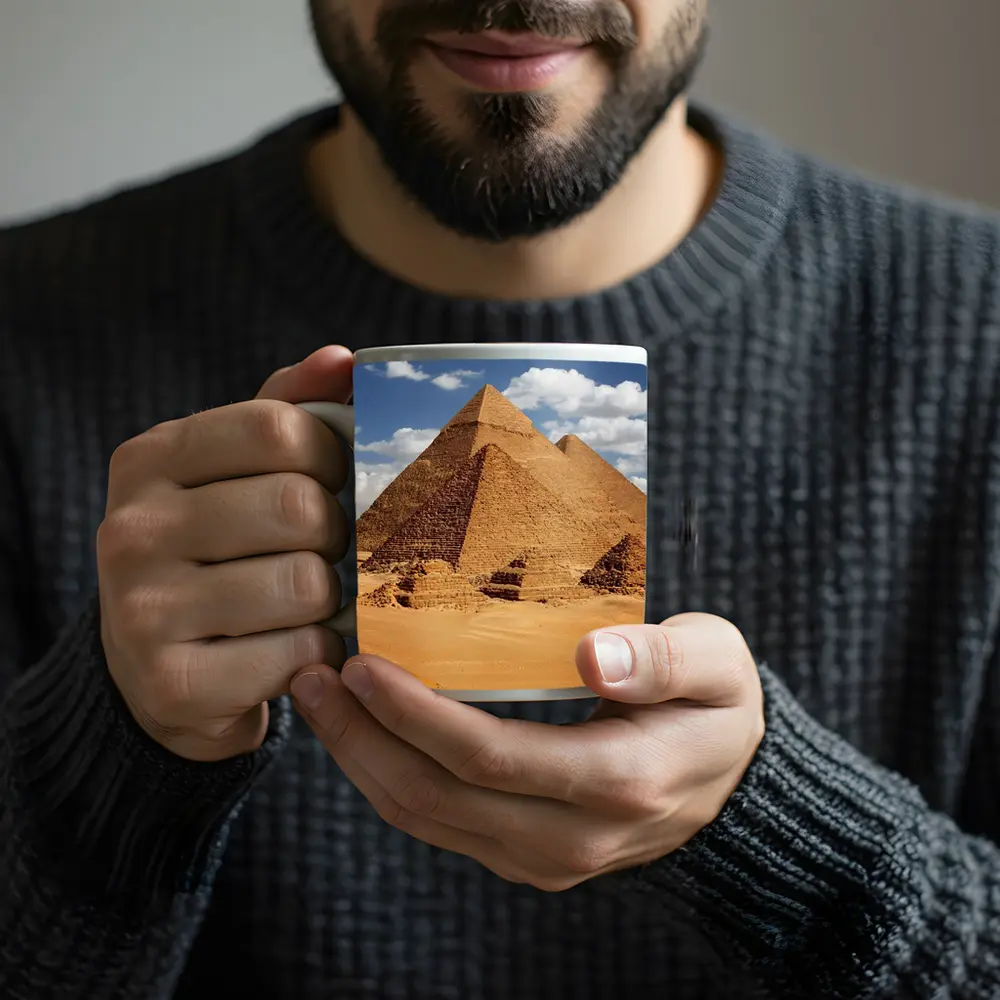 Pyramids of Giza Egypt Desert Camel Caravan – Mugs