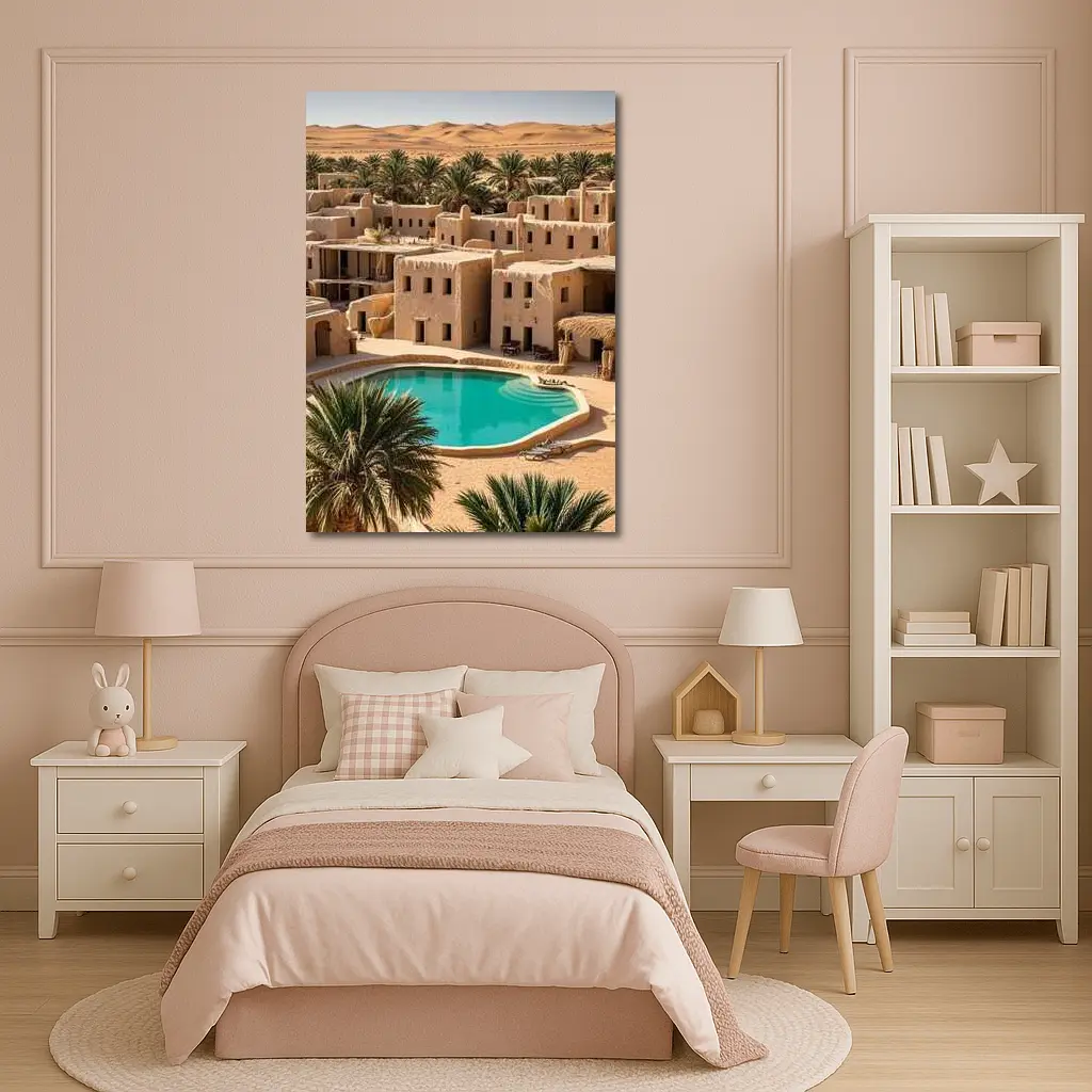 Desert Oasis Adobe Village Pool Scene – Wall Art