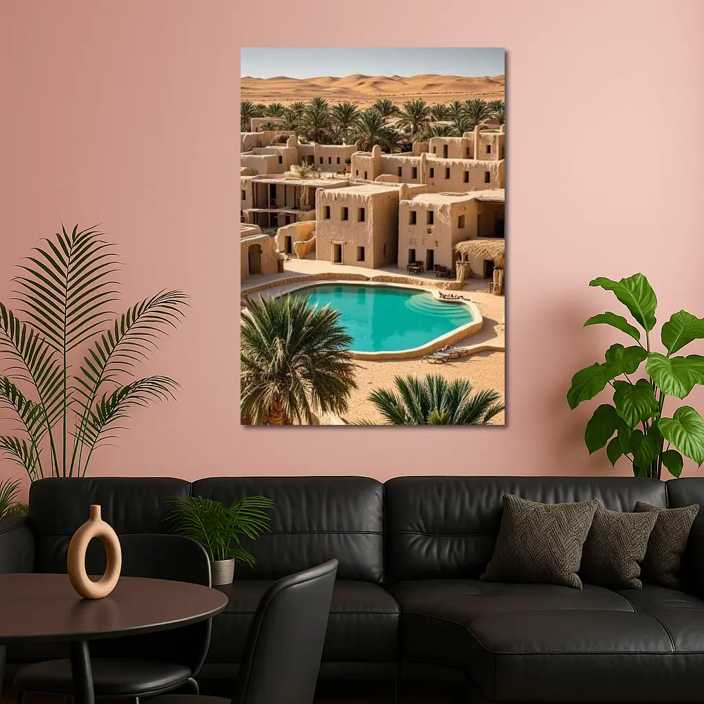 Desert Oasis Adobe Village Pool Scene – Wall Art