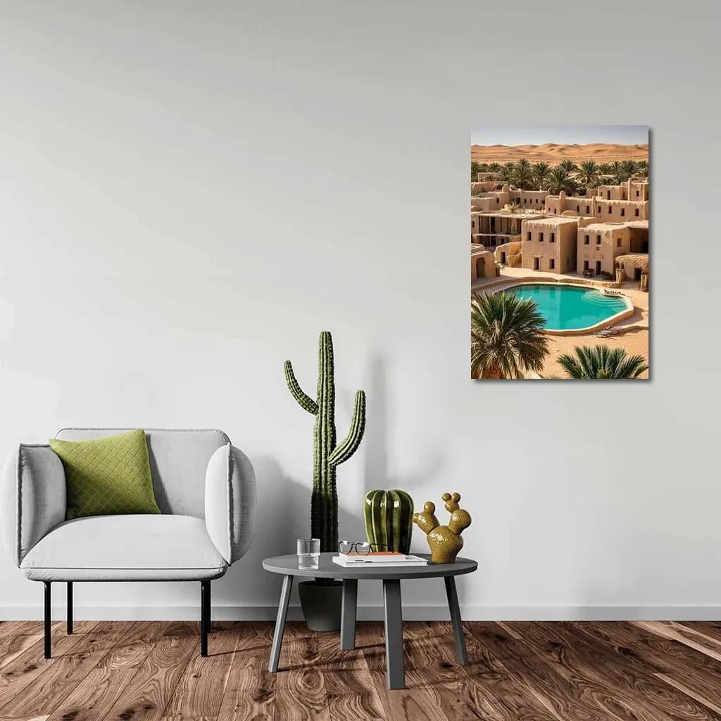 Desert Oasis Adobe Village Pool Scene – Wall Art