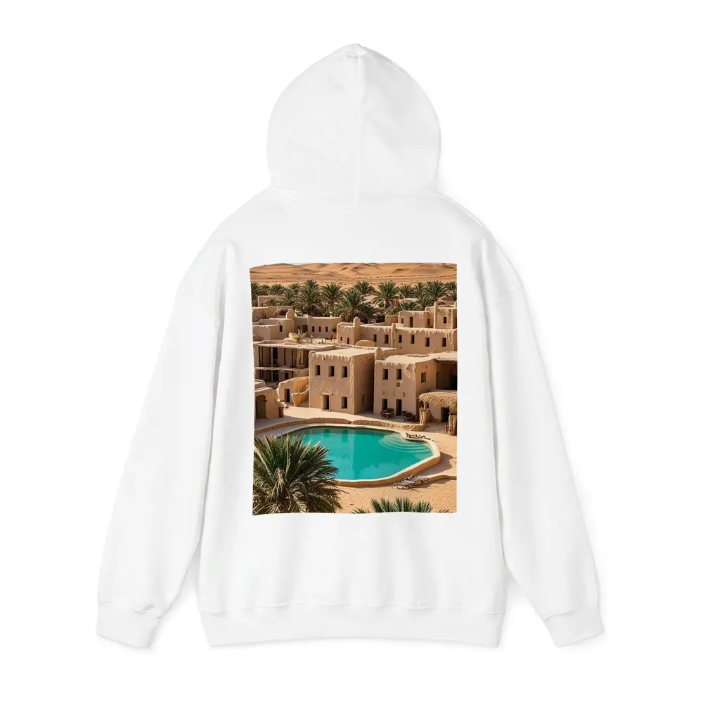 Desert Oasis Adobe Village Pool Scene – Hoodies