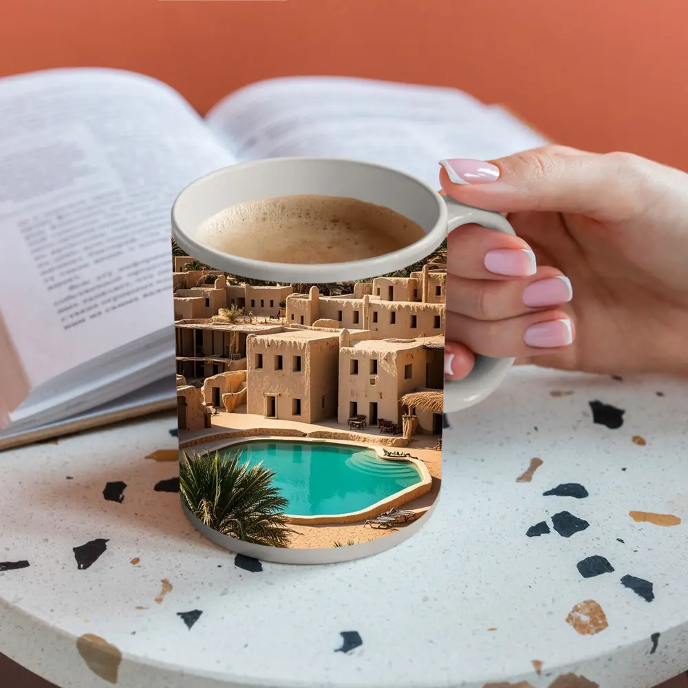 Desert Oasis Adobe Village Pool Scene – Mugs