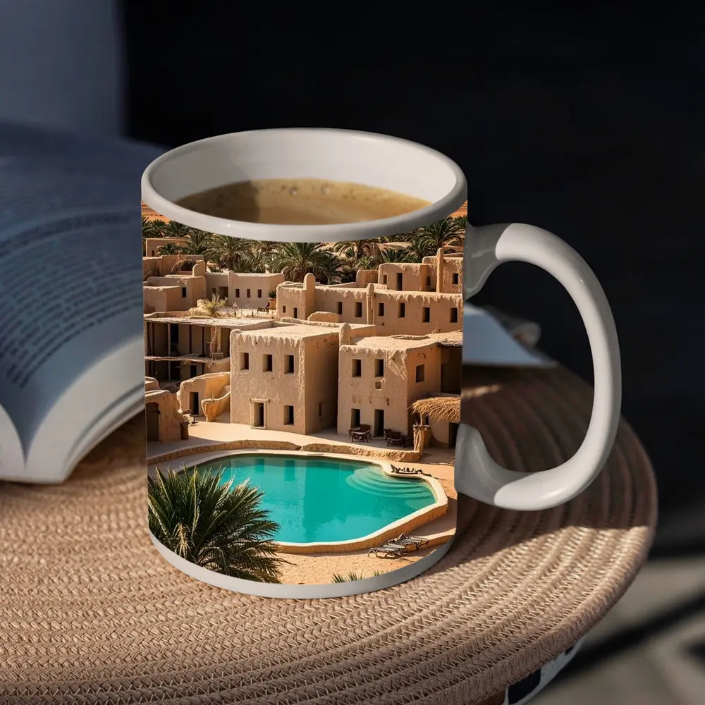 Desert Oasis Adobe Village Pool Scene – Mugs