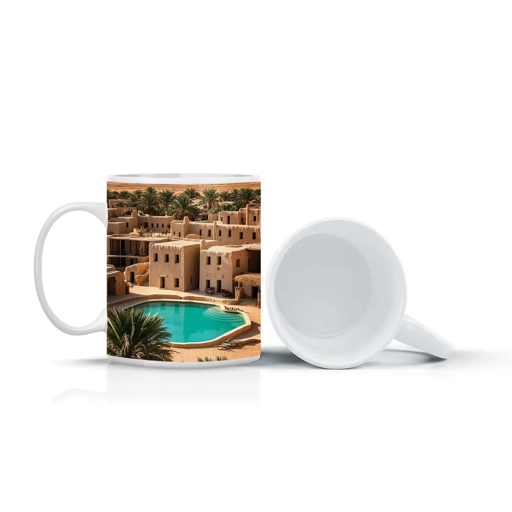 Desert Oasis Adobe Village Pool Scene – Mugs