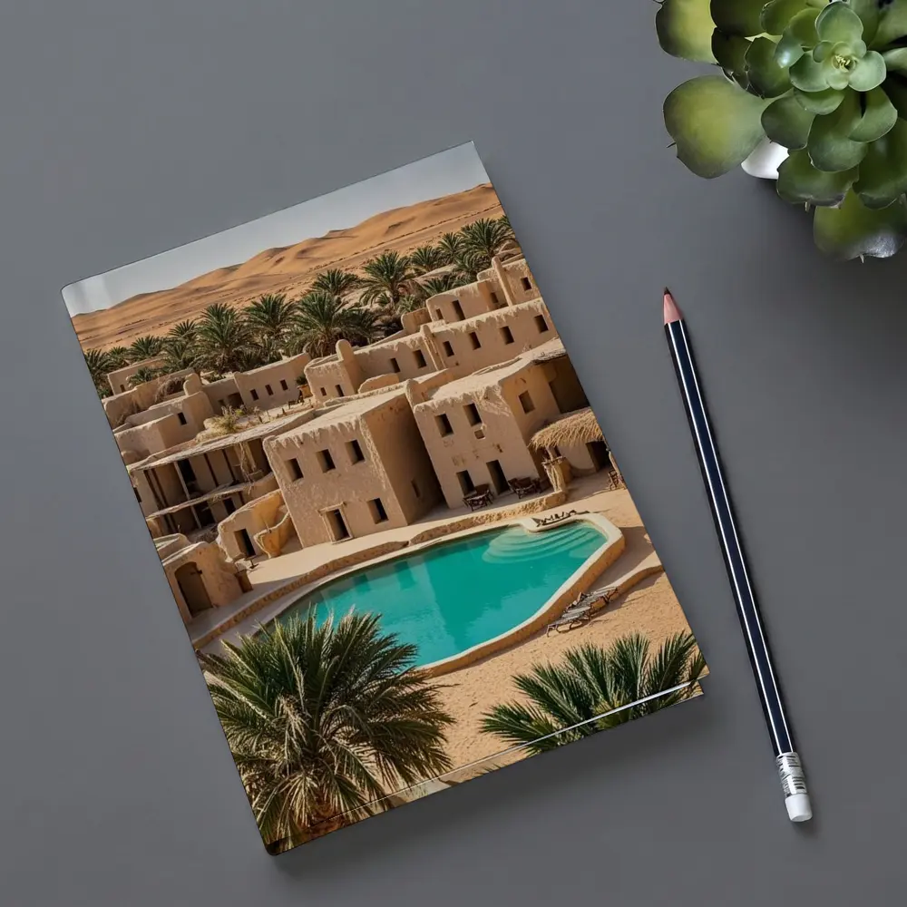 Desert Oasis Adobe Village Pool Scene – Notebooks