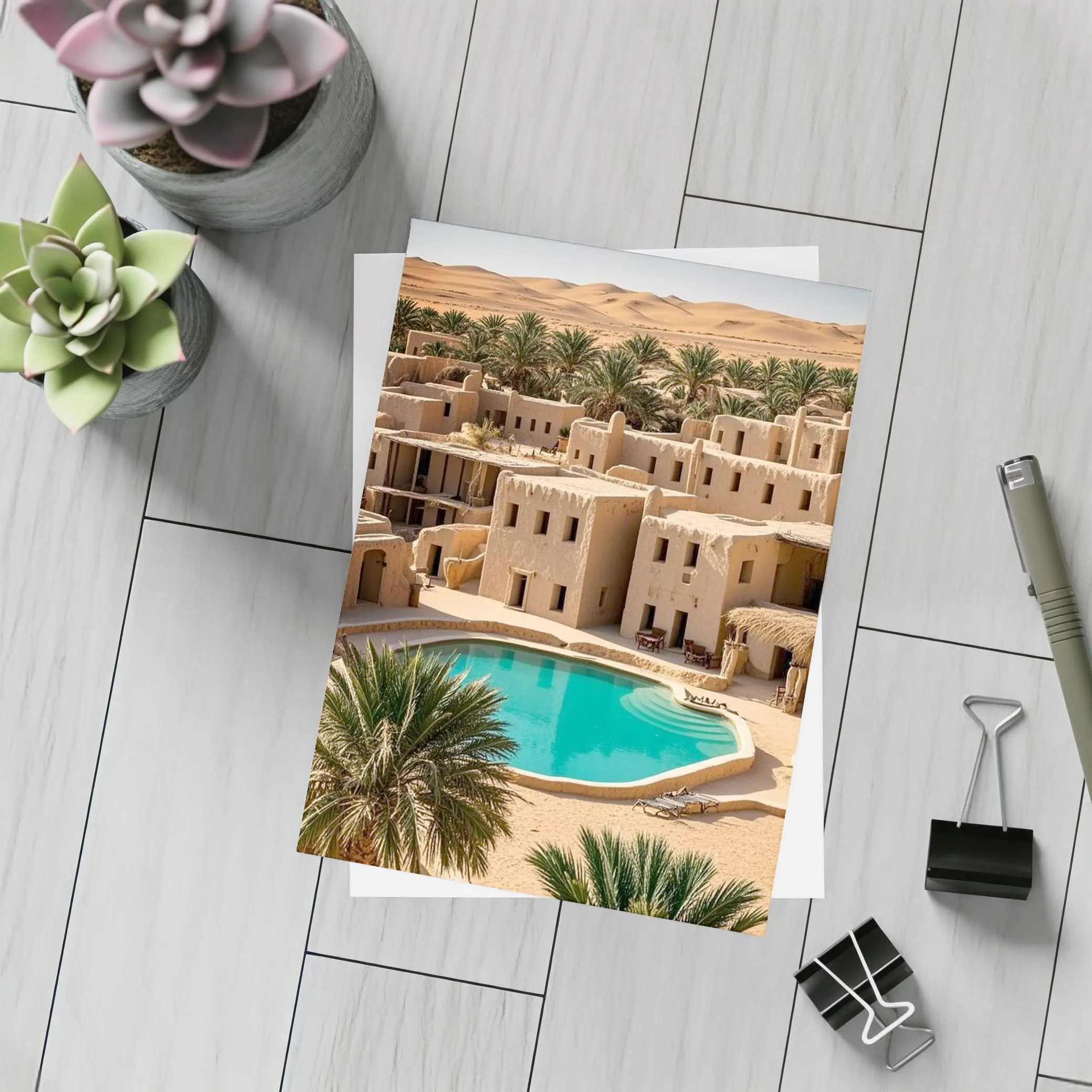 Desert Oasis Adobe Village Pool Scene – Postcards