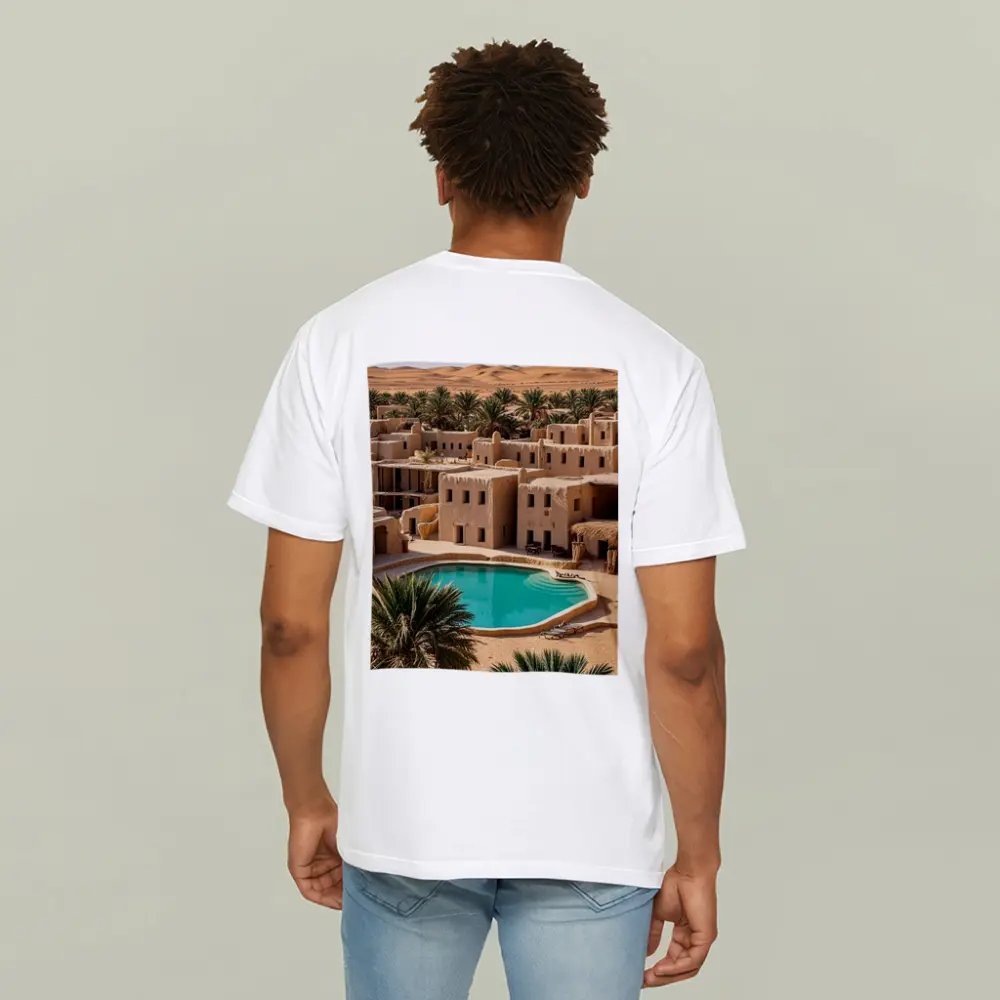 Desert Oasis Adobe Village Pool Scene – T-Shirts