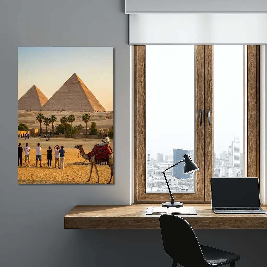 Pyramids of Giza Camels Desert Egypt – Wall Art