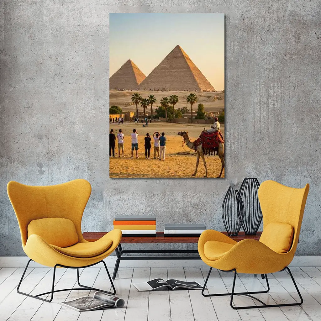 Pyramids of Giza Camels Desert Egypt – Wall Art