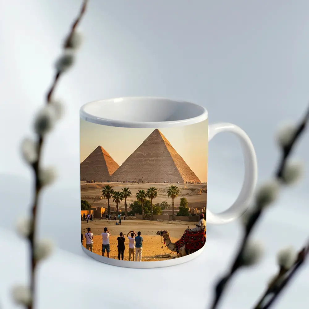 Pyramids of Giza Camels Desert Egypt – Mugs