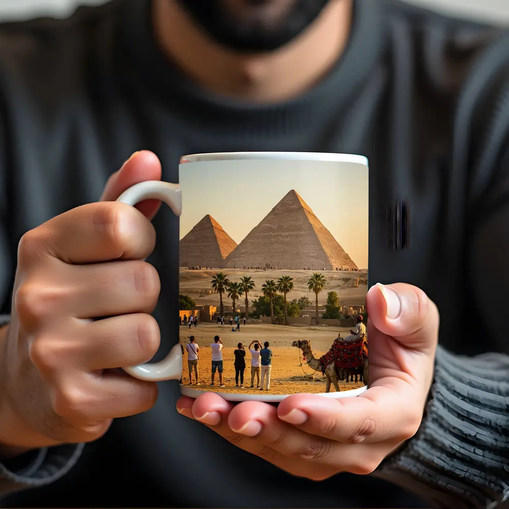 Pyramids of Giza Camels Desert Egypt – Mugs