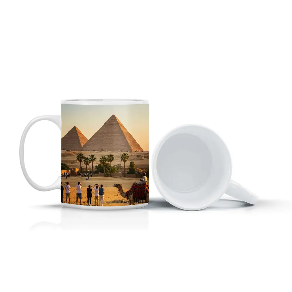 Pyramids of Giza Camels Desert Egypt – Mugs