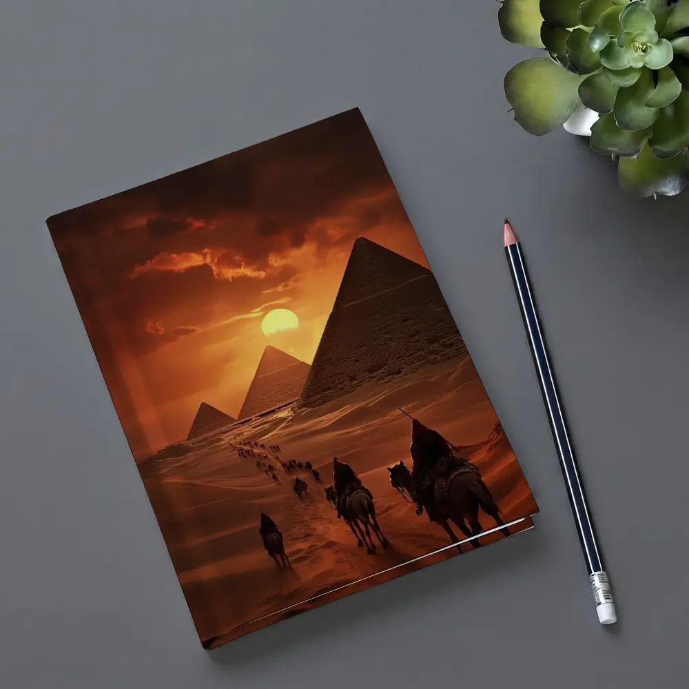 Camel Caravan Giza Pyramids Desert Sunset – Notebooks