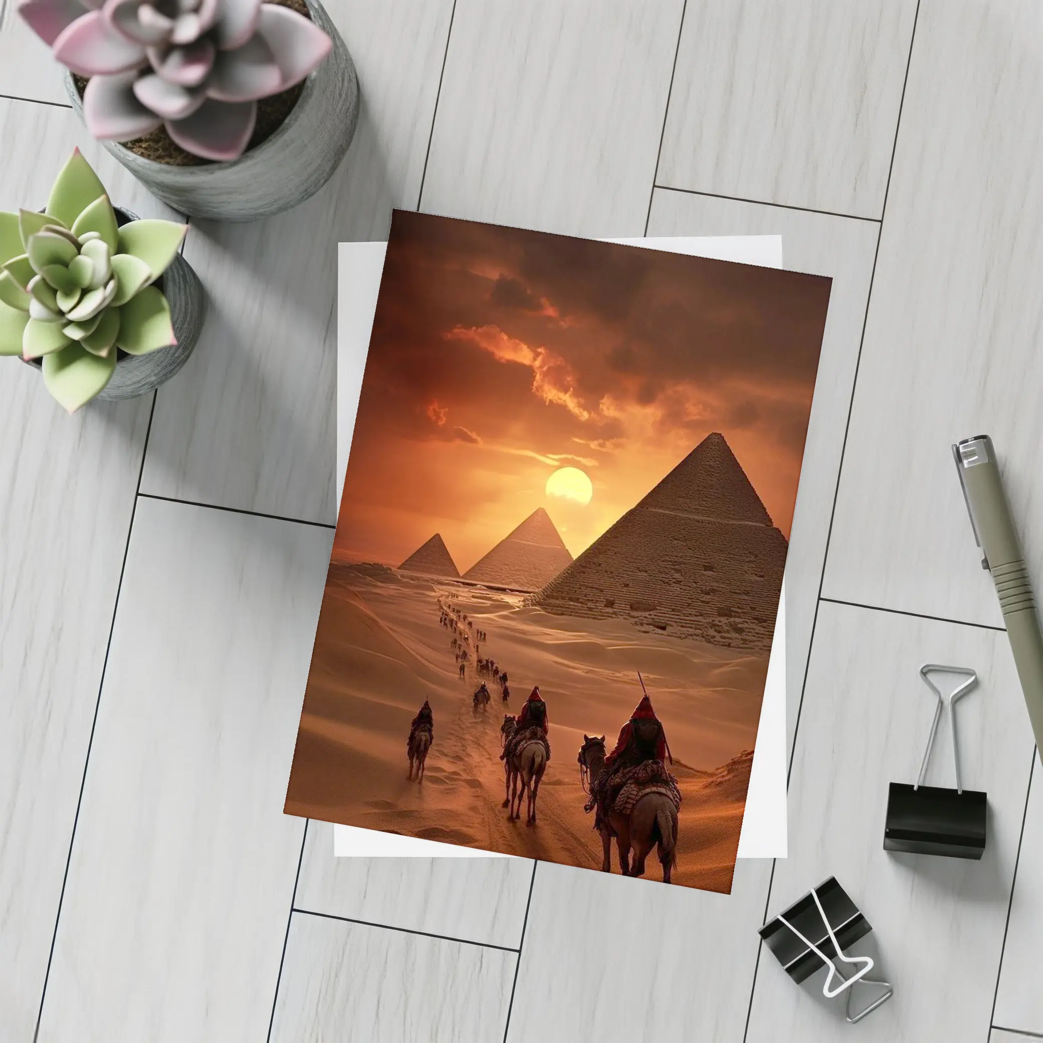 Camel Caravan Giza Pyramids Desert Sunset – Postcards