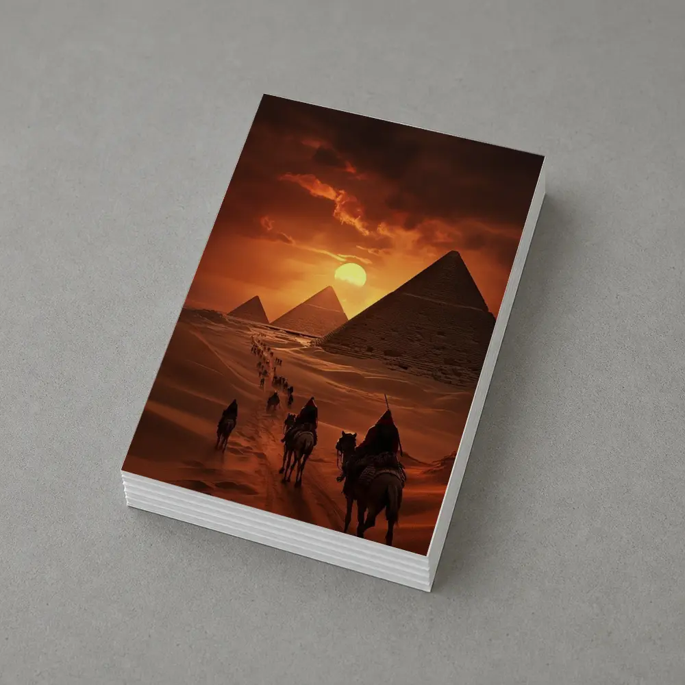 Camel Caravan Giza Pyramids Desert Sunset – Postcards
