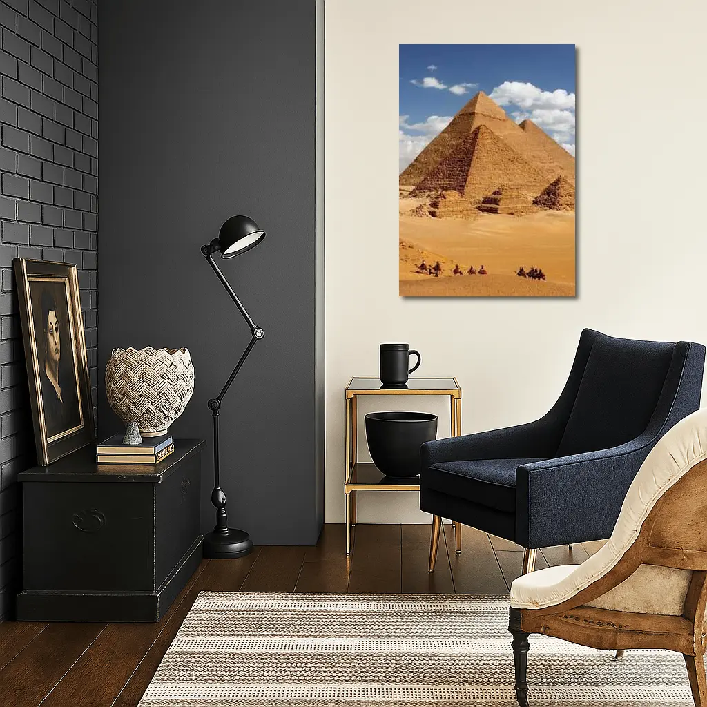 Giza Pyramids Camel Caravan Desert Egypt – Wall Art