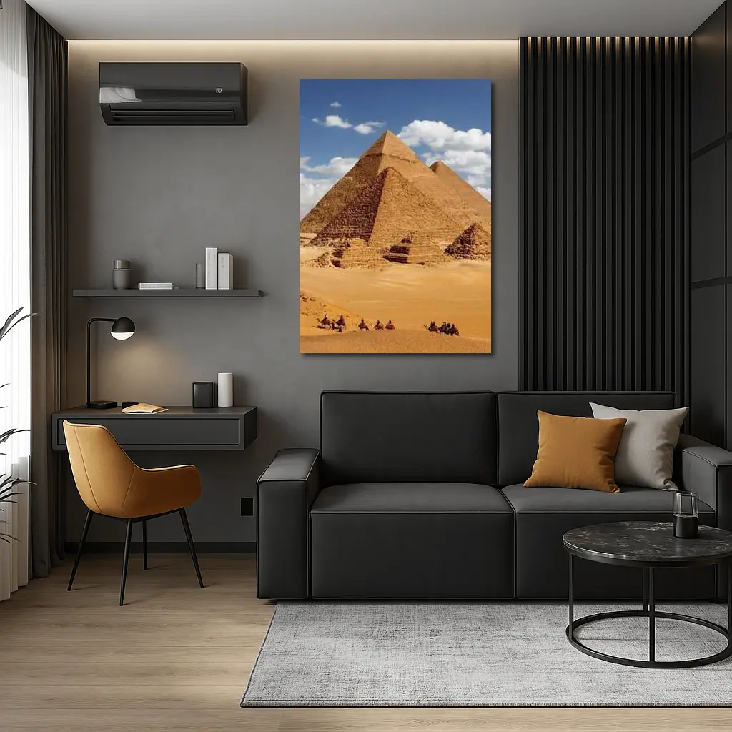 Giza Pyramids Camel Caravan Desert Egypt – Wall Art