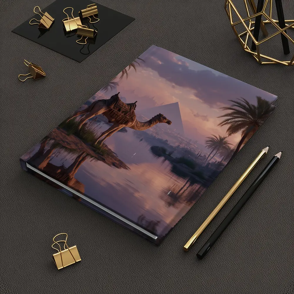 Camel by Nile River Egyptian Pyramids Sunset – Notebooks