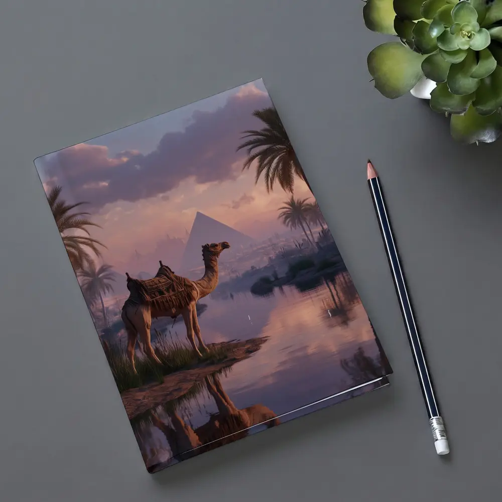 Camel by Nile River Egyptian Pyramids Sunset – Notebooks