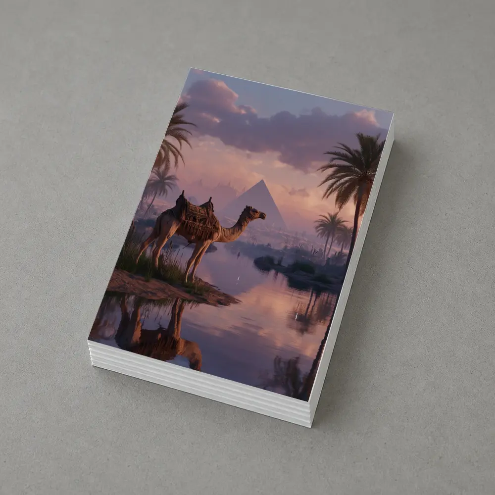 Camel by Nile River Egyptian Pyramids Sunset – Postcards