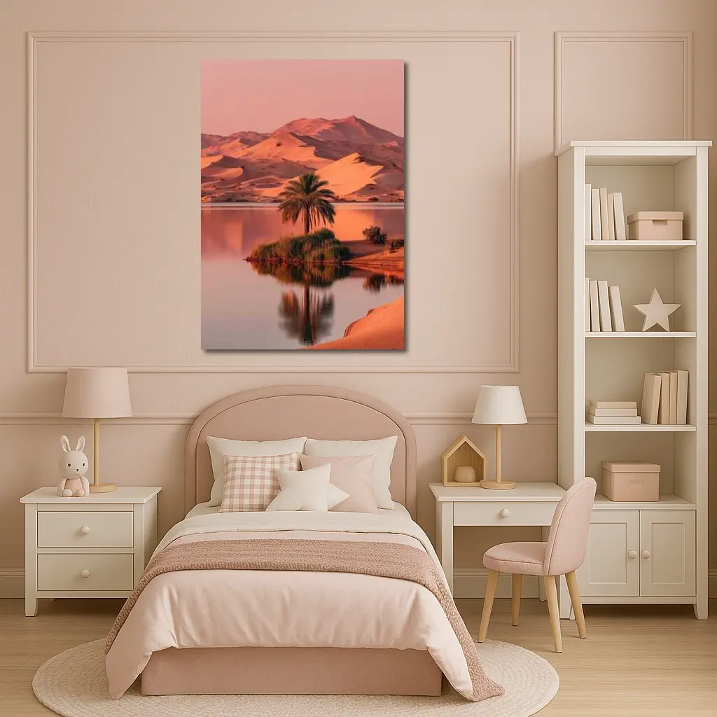 Desert Oasis Palm Tree Sand Dunes Sunset – Wall Art