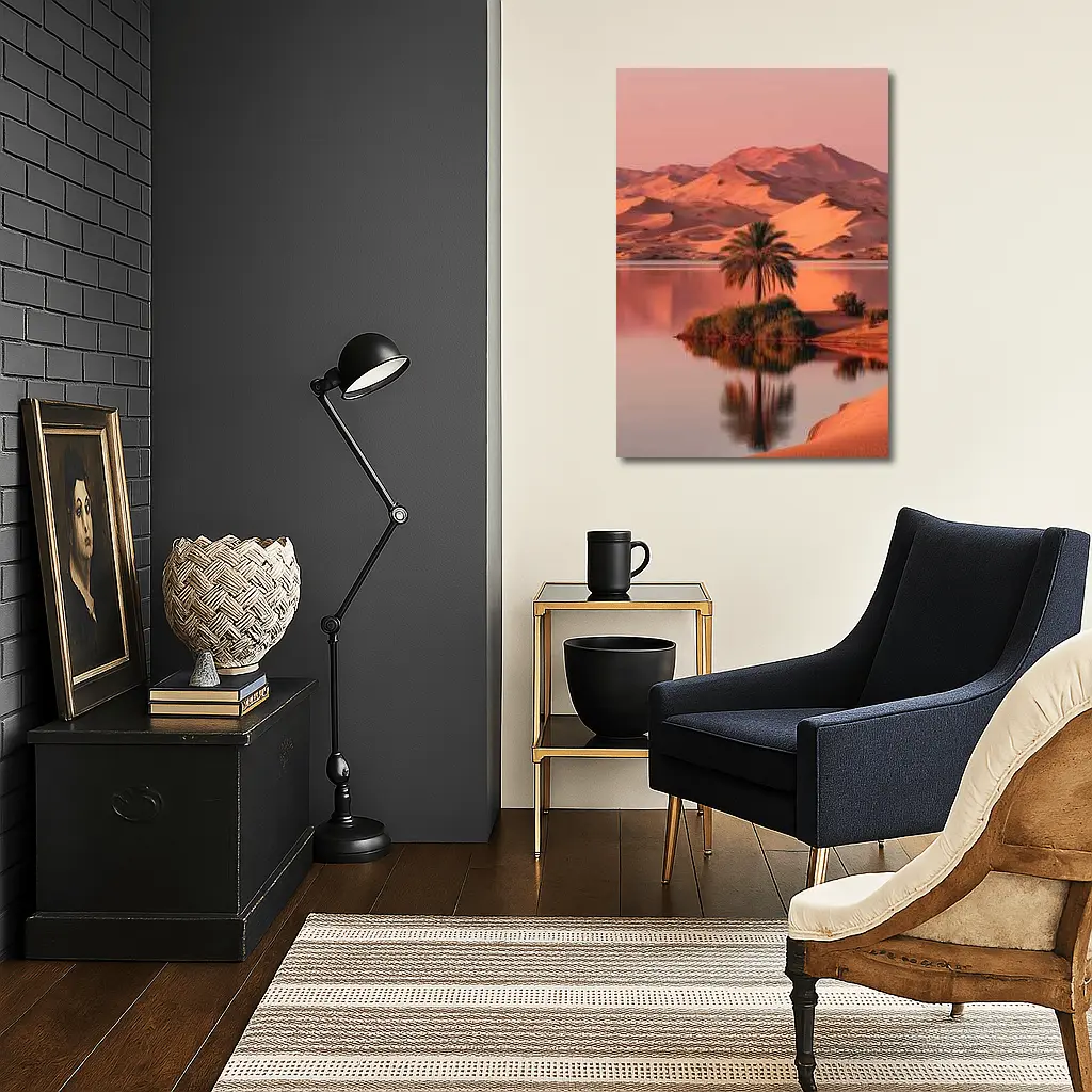 Desert Oasis Palm Tree Sand Dunes Sunset – Wall Art