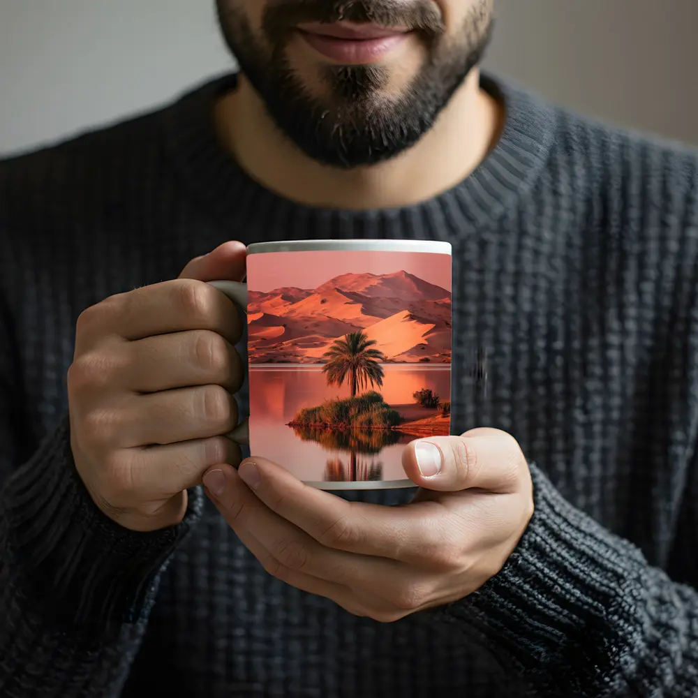 Desert Oasis Palm Tree Sand Dunes Sunset – Mugs