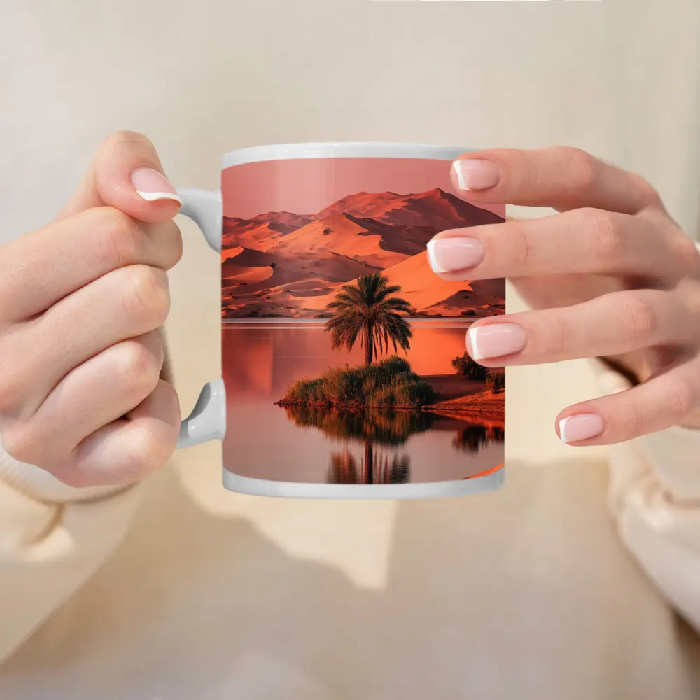 Desert Oasis Palm Tree Sand Dunes Sunset – Mugs