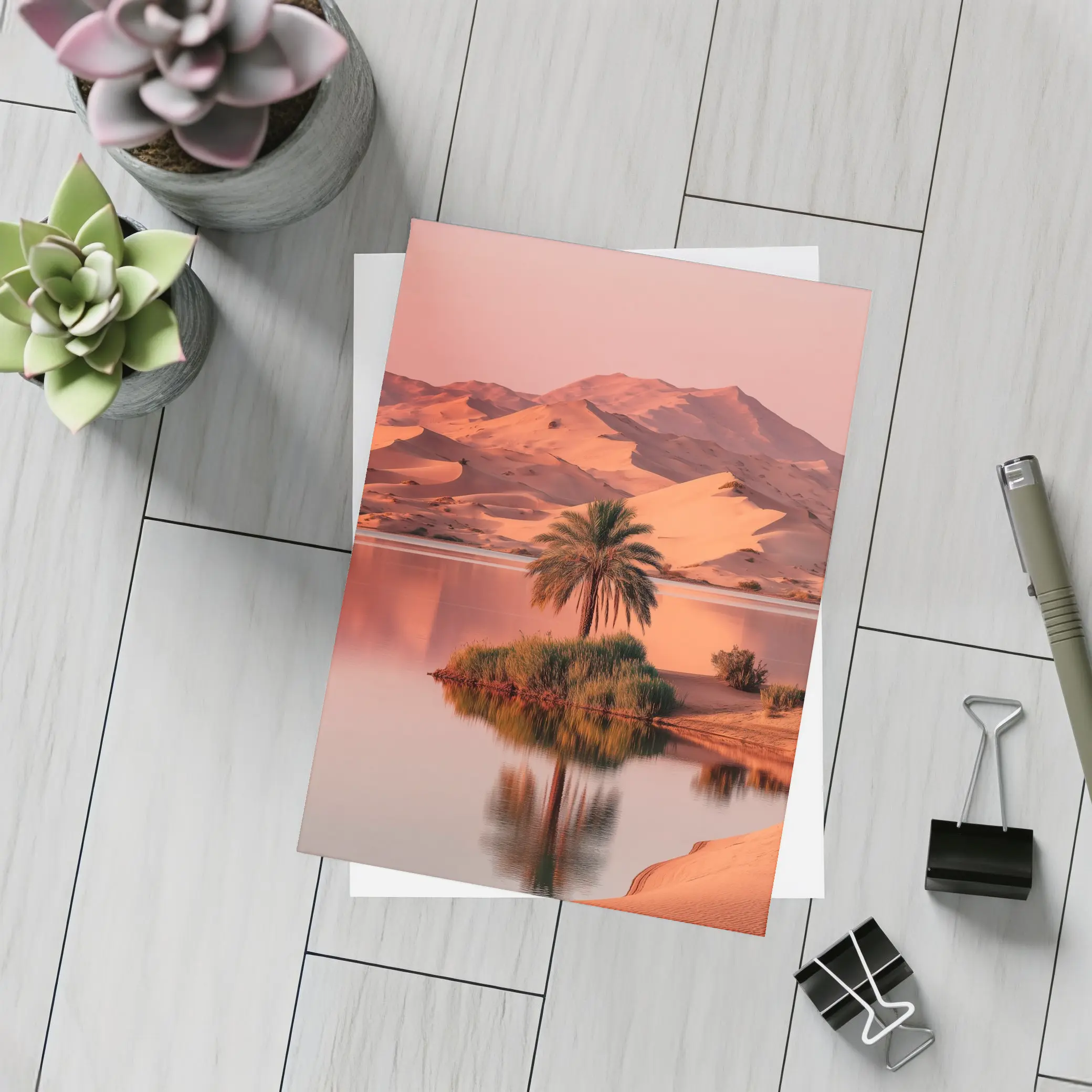 Desert Oasis Palm Tree Sand Dunes Sunset – Postcards