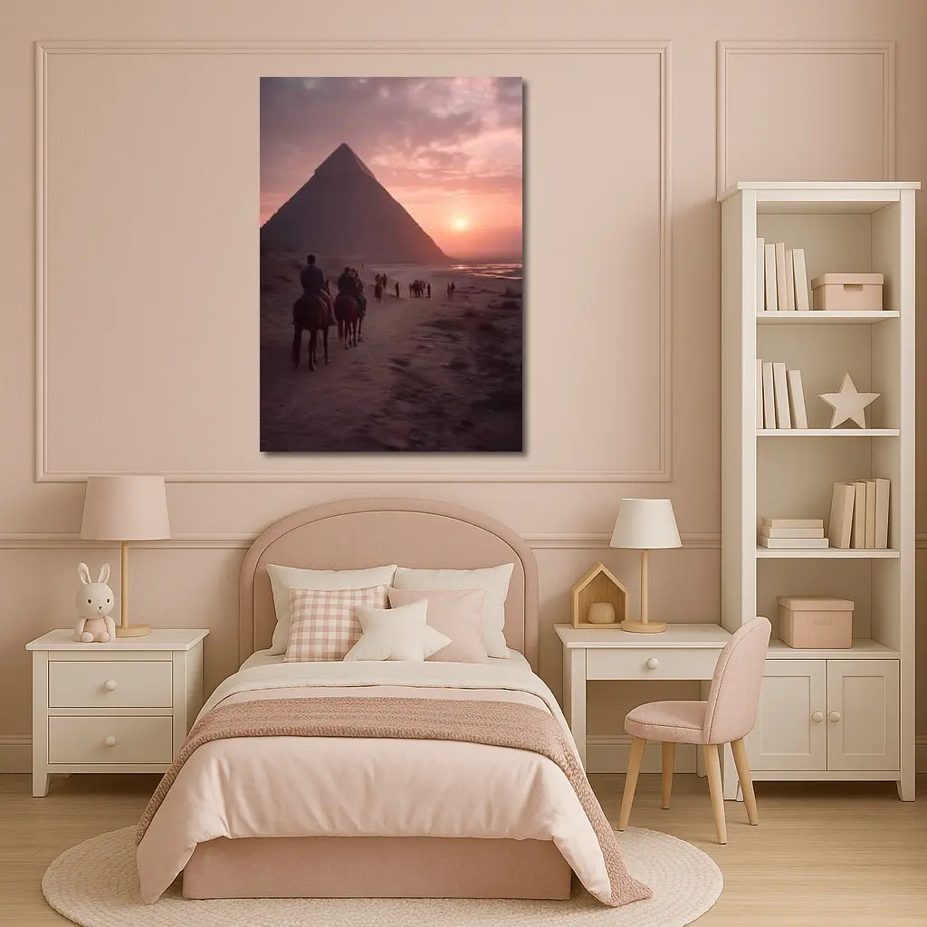 Horses Riding Past Giza Pyramid At Sunset – Wall Art