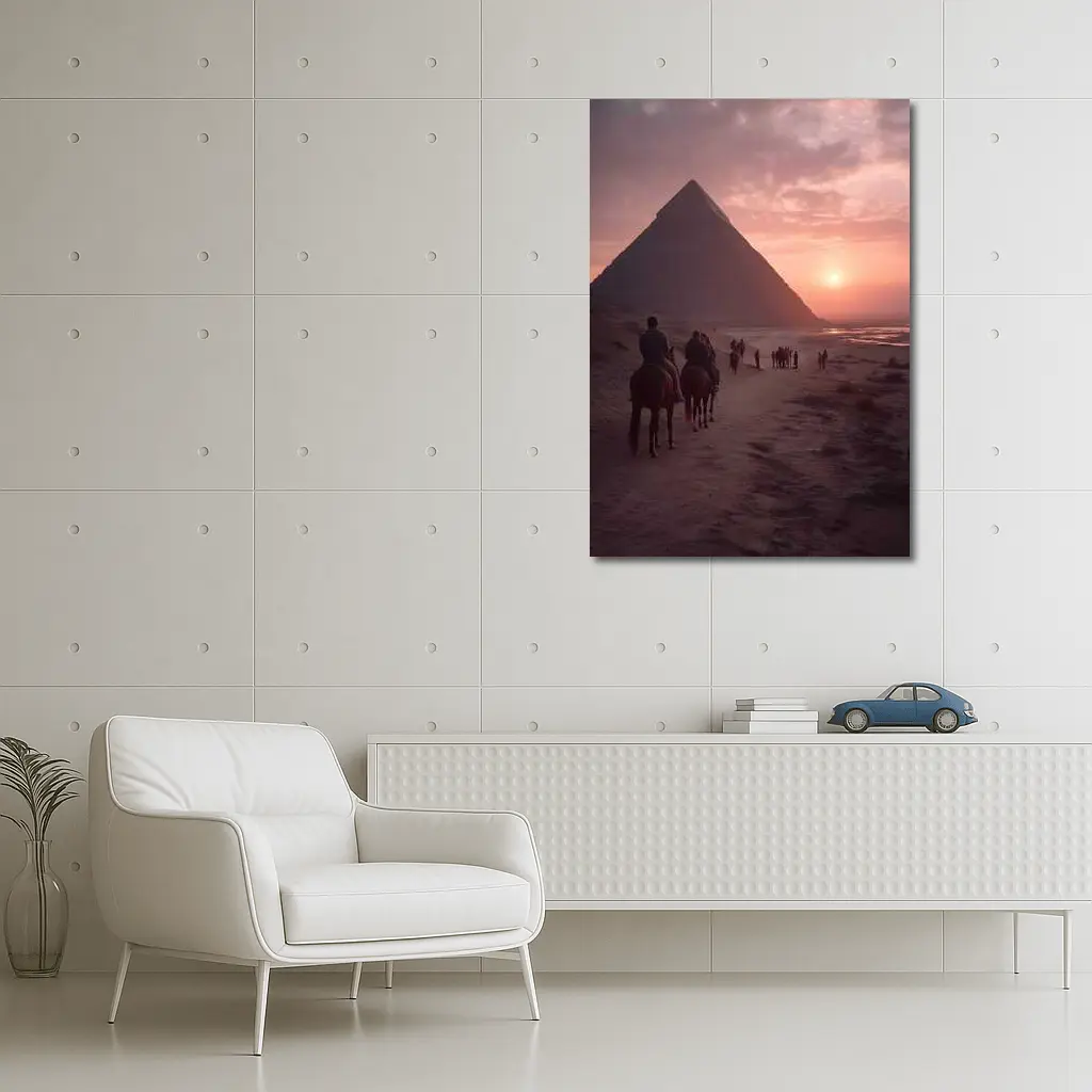 Horses Riding Past Giza Pyramid At Sunset – Wall Art
