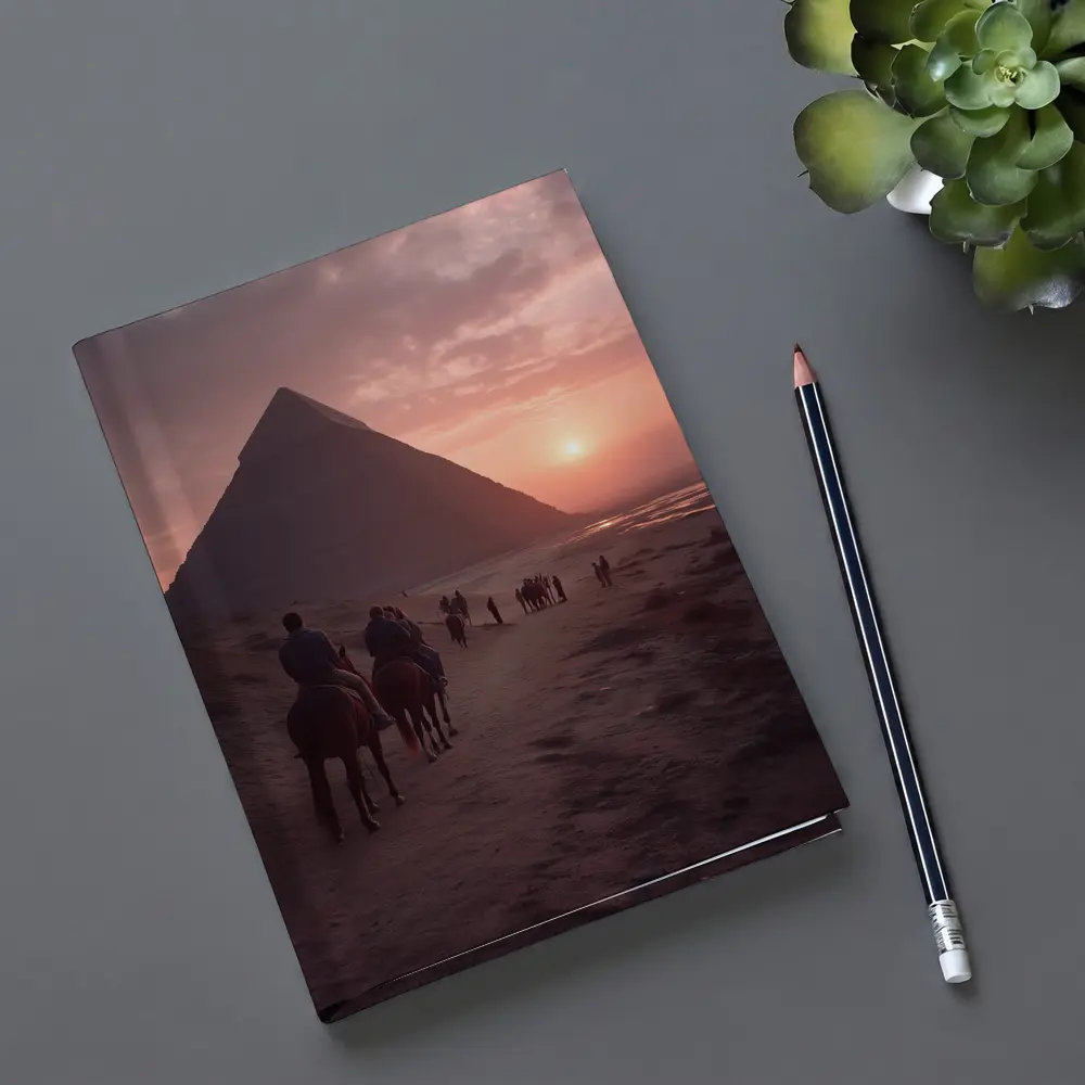 Horses Riding Past Giza Pyramid At Sunset – Notebooks