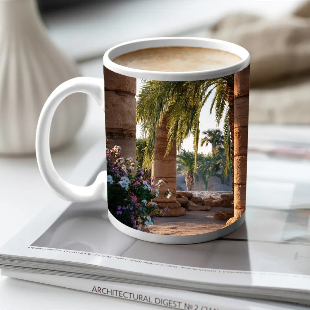 Ancient Egyptian Temple Columns Palm Trees – Mugs
