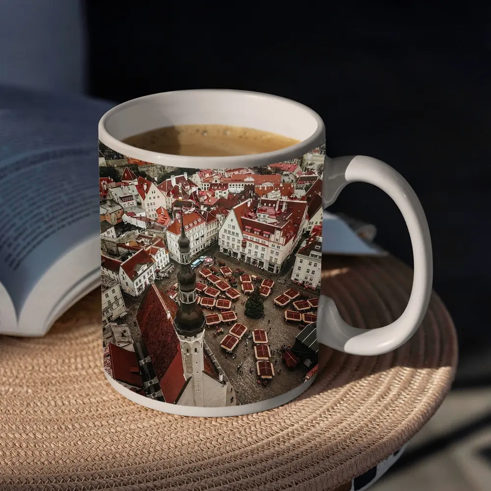 Tallinn Old Town Aerial Christmas Market View – Mugs