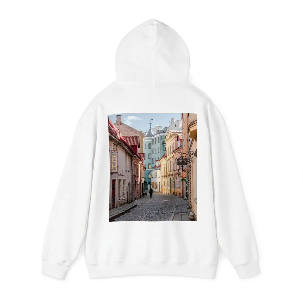 Old Town Cobblestone Street Pastel Buildings – Hoodies