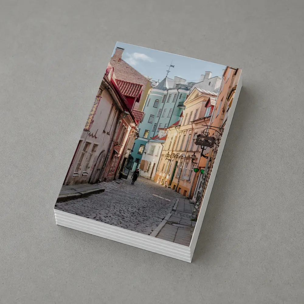 Old Town Cobblestone Street Pastel Buildings – Postcards