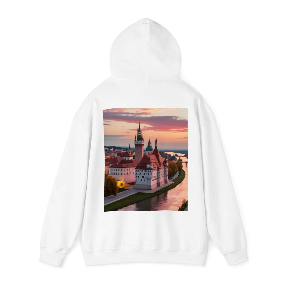 European Castle River Sunset Pink Sky – Hoodies