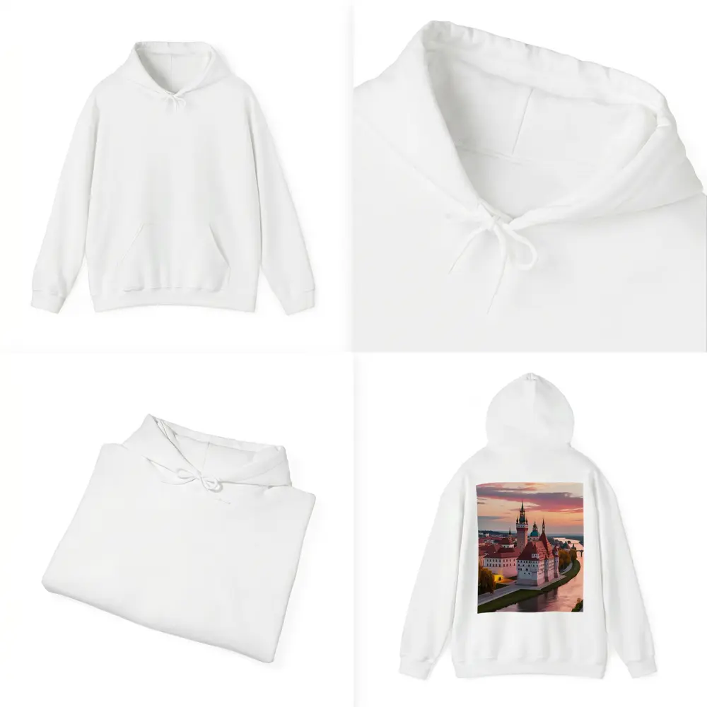 European Castle River Sunset Pink Sky – Hoodies