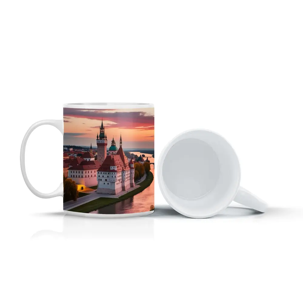 European Castle River Sunset Pink Sky – Mugs