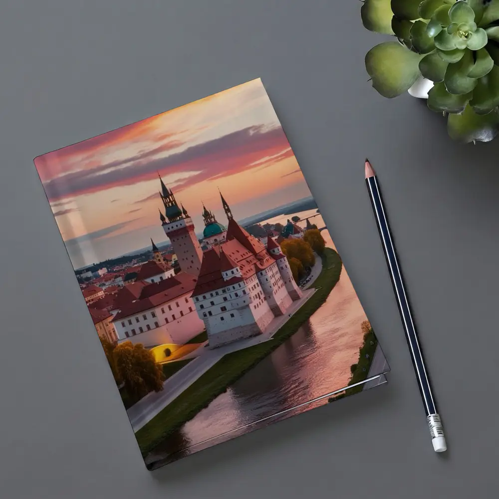 European Castle River Sunset Pink Sky – Notebooks