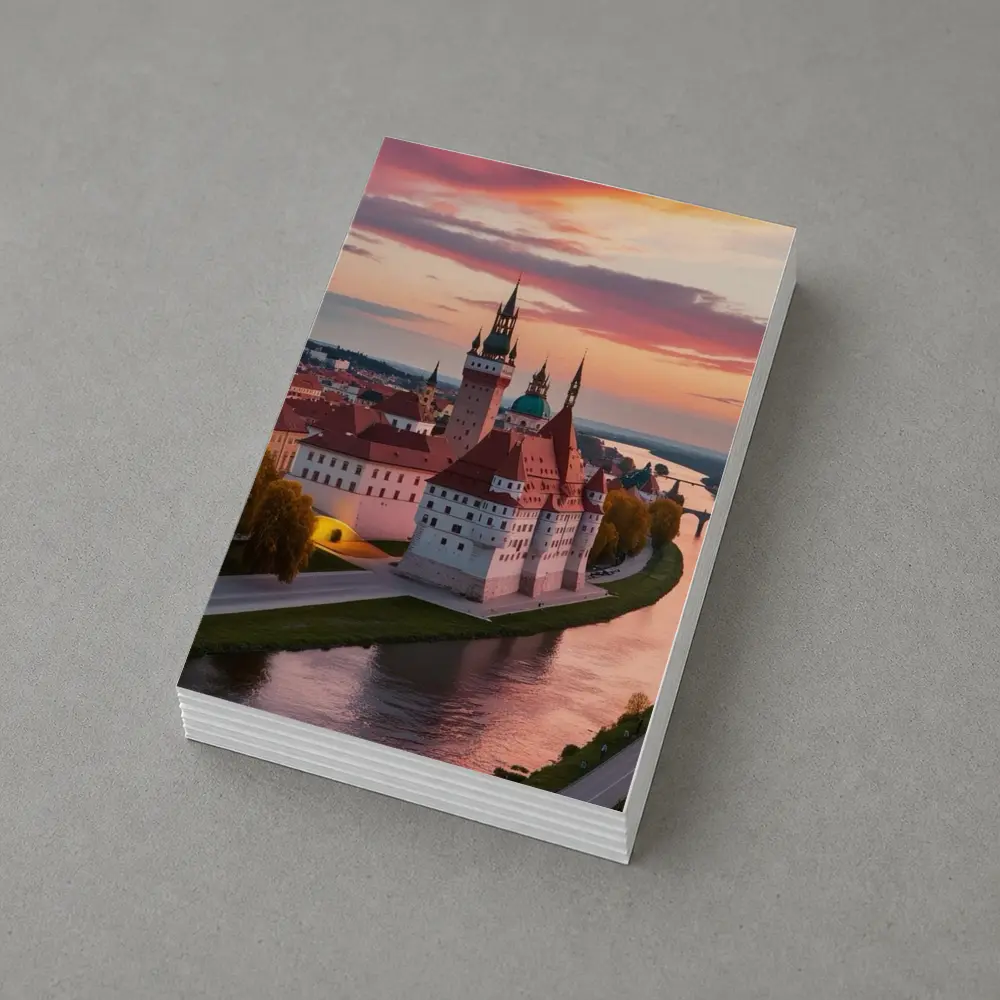 European Castle River Sunset Pink Sky – Postcards
