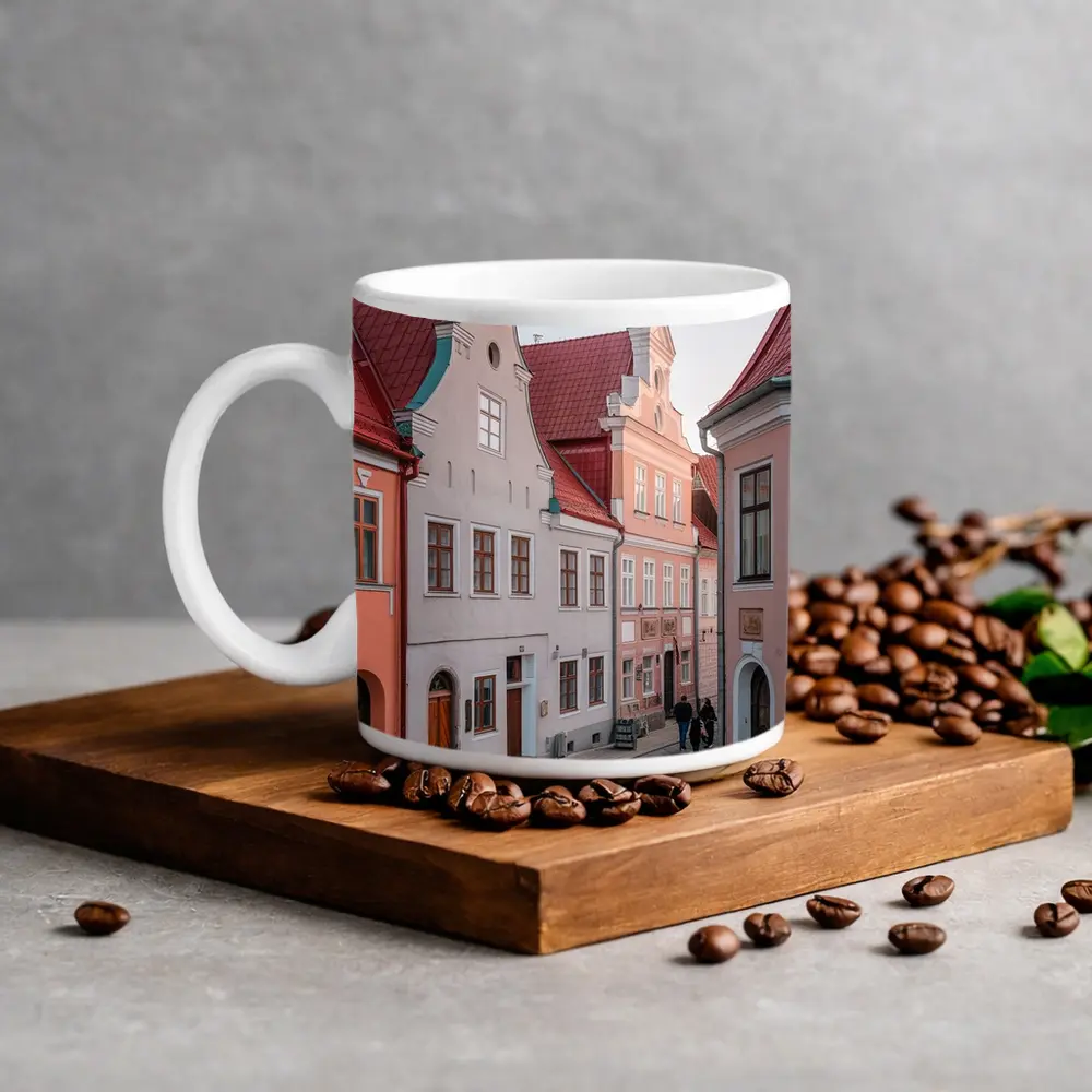 Tallinn Old Town Cobblestone Street Medieval Buildings – Mugs