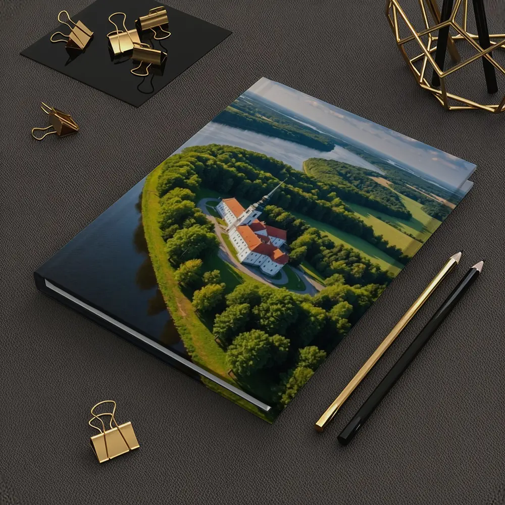 Aerial Church on River Bend Green Landscape – Notebooks