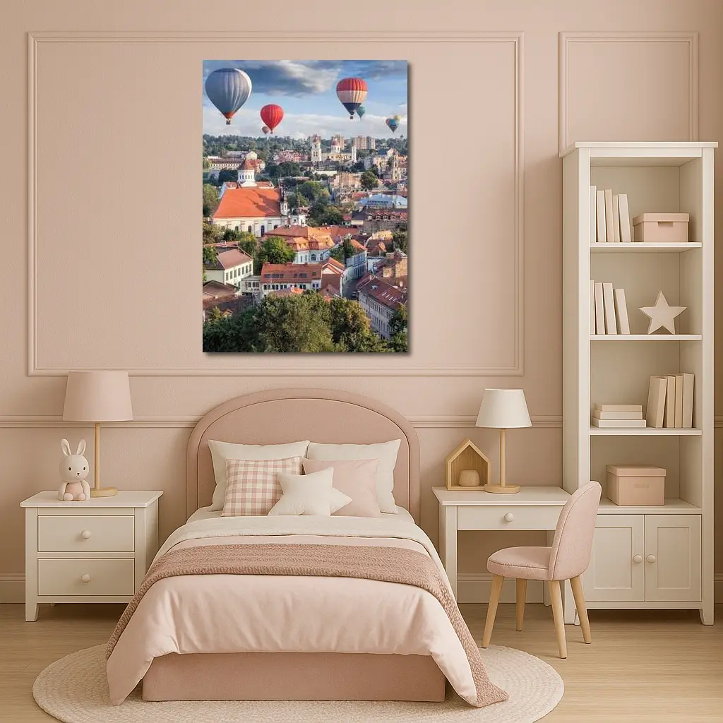 Hot Air Balloons Over Vilnius Old Town – Wall Art