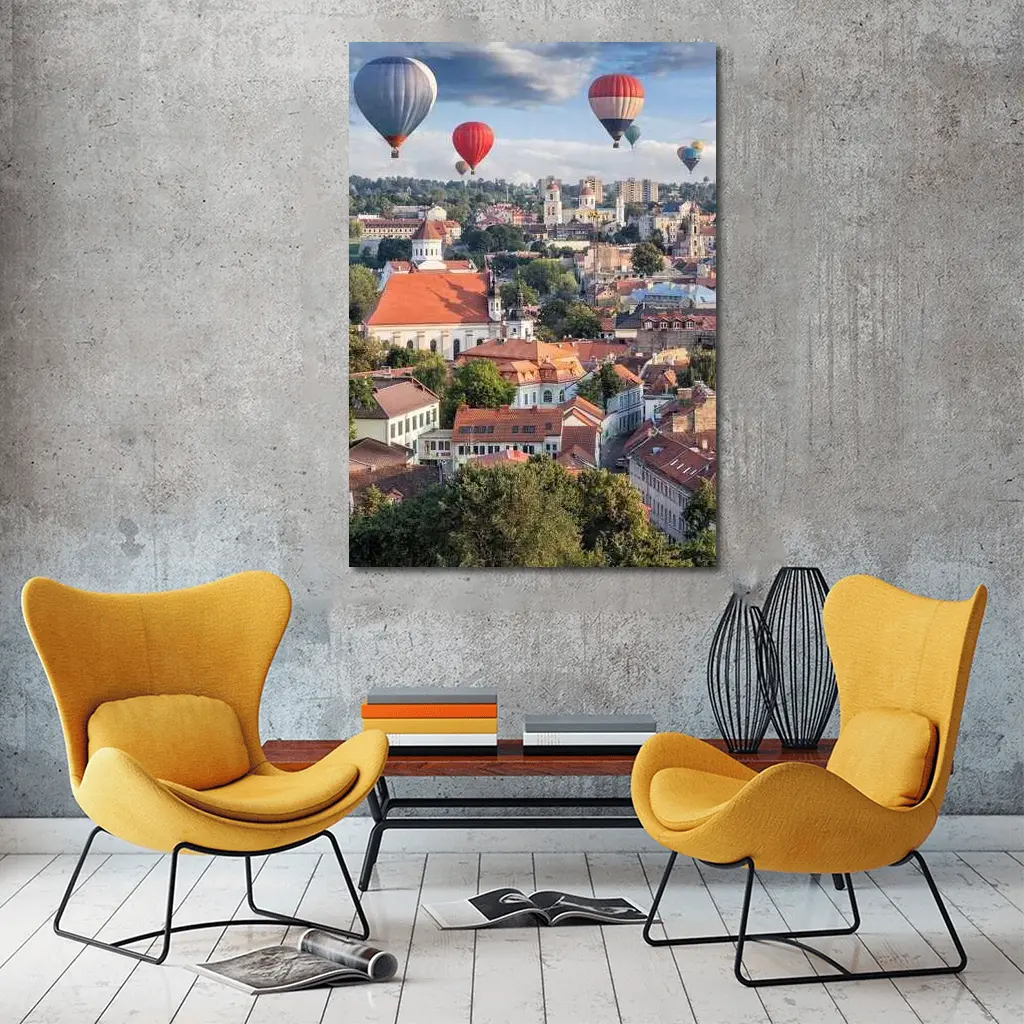 Hot Air Balloons Over Vilnius Old Town – Wall Art